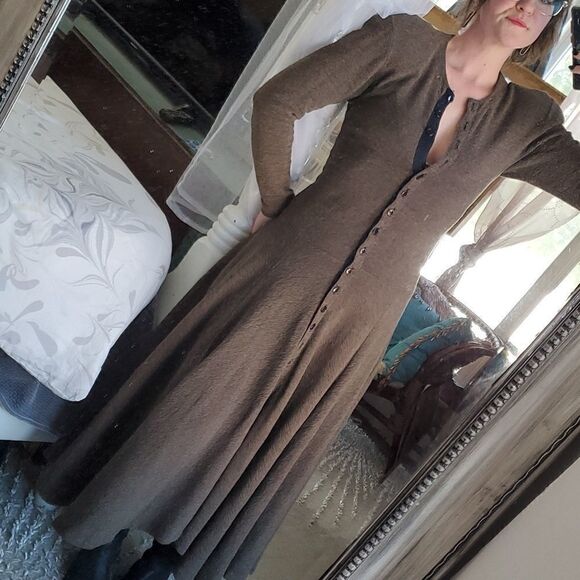 Authentic Vintage Betsey Johnson 80s Buttondown Maxi Dress w Shoulder Pads - Picture 3 of 6